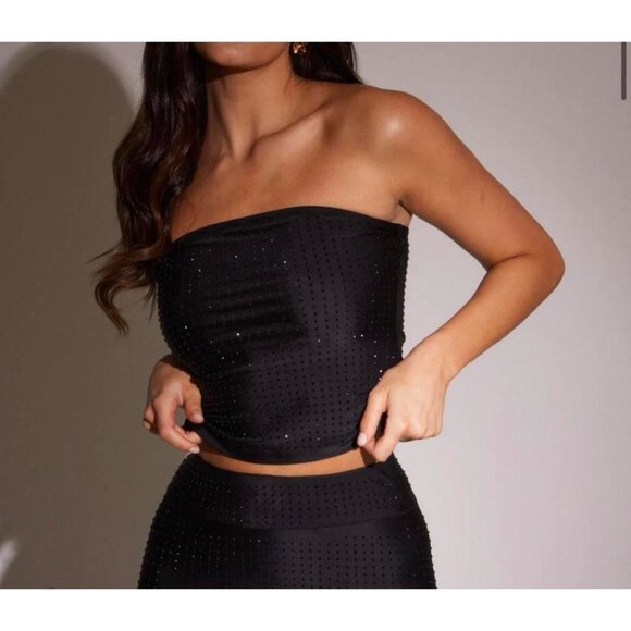SLA Tops - SLA The Label Black Suki Diamante Strapless Rhinestones Slinky Tube Top 3xs